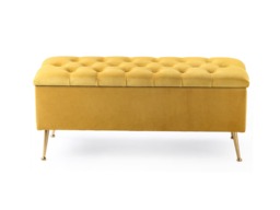 180cm Amara Chesterfield Ottoman Storage Bench - Plush Velvet Shoes Bench - Mustard Gold Upholstery Footstool Storage with Legs