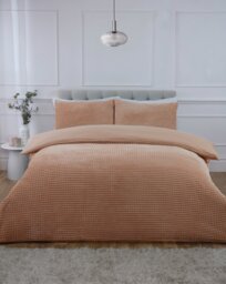 Luxury Waffle Teddy Polyester Fleece Duvet Cover Set with Pillowcase Brown Latte King