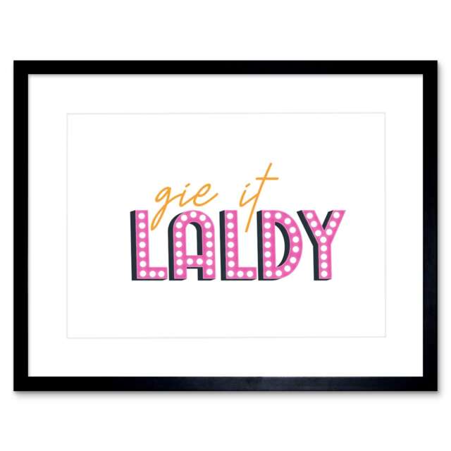 "Scottish Phrase Gie it Laldy Apply Vigour Scotland 9x7"" Black Framed Wall Art Print"