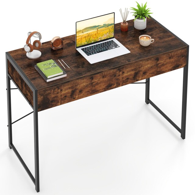 COSTWAY Computer Desk Compact Writing Desk Brown