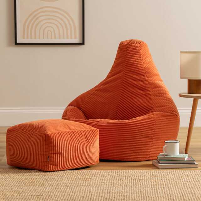 Icon Gaming Bean Bag Recliner & Footstool Jumbo Cord Terracotta