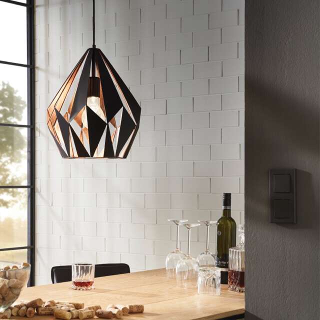 EGLO Carlton 1 Black And Copper Steel Single Pendant, (D) 31cm Black
