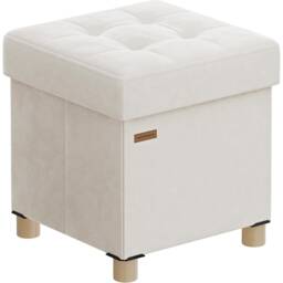 Folding Velvet Storage Ottoman, Small Cube Footrest with Lid, Ideal for Bedroom or Entryway, Cappuccino Beige