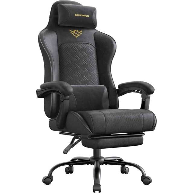 Gaming Office Chair with Footrest, Ergonomic Computer Chair with Spring Cushion and Synced Armrests, Ink Black