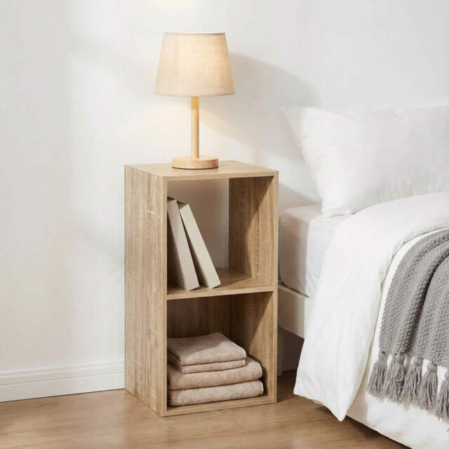 Jane - 2x1 Bookcase - Cube storage boxes (Oak)