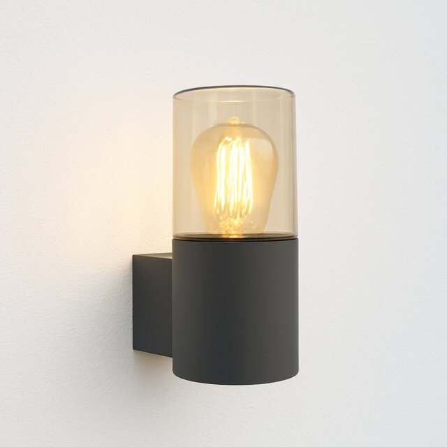 CGC BLUEBELL Dark Grey Outdoor Cylinder Wall Light with Smoke Diffuser Black Black Height: 22 cm, Width: 9 cm, Depth: 12 cm