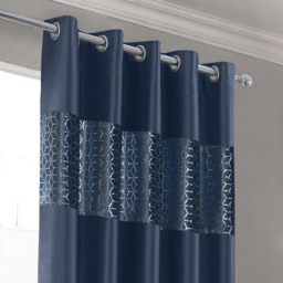 Intimates Vera Faux Silk Crushed Velvet Ready Made Eyelet Curtains - 168cm x 228cm Blue Navy