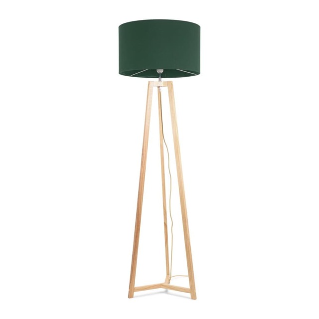 ValueLights Lottie Natural Wood Tripod Floor Lamp Green Shade and Bulb