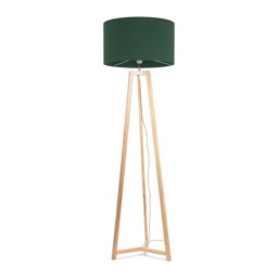 ValueLights Lottie Natural Wood Tripod Floor Lamp Green Shade and Bulb