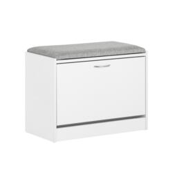 SoBuy Shoe Storage Bench with Flip Drawer & Removable Shelves, White/Light Gray, 23.6x11.8x18.1 inches, 13.4 kg - FSR16-HG