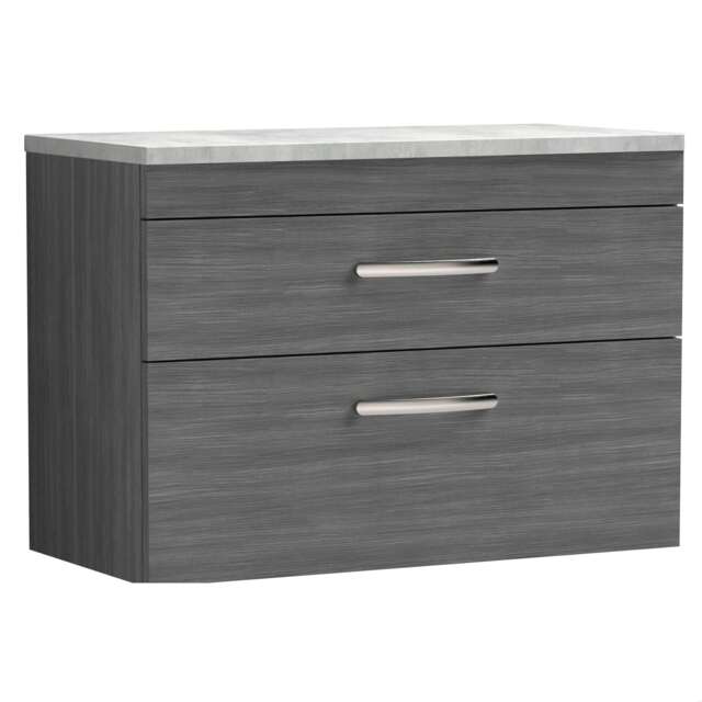 Balterley Millwich Contemporary 2 Drawer Wall Hung Vanity Unit with Laminate Black Galaxy Granite Worktop, 800mm