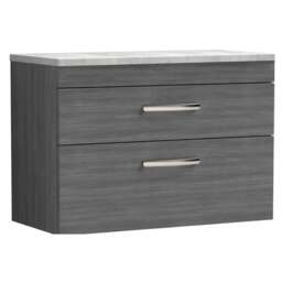 Balterley Millwich Contemporary 2 Drawer Wall Hung Vanity Unit with Laminate Black Galaxy Granite Worktop, 800mm