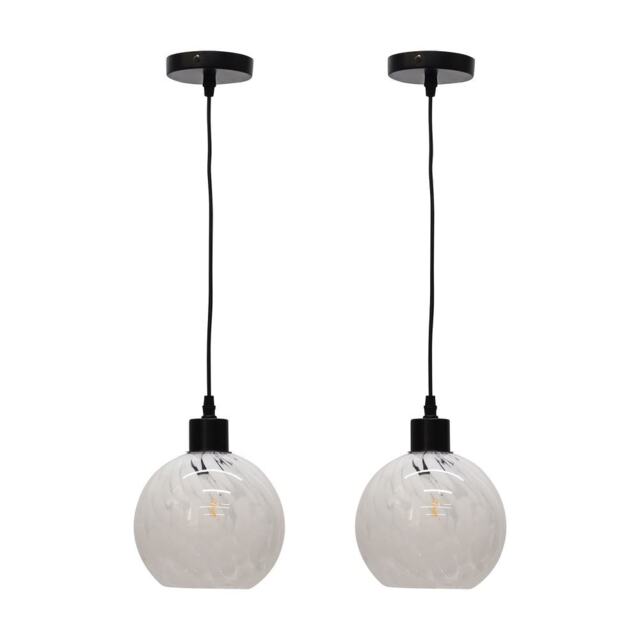 Set of 2 Confetti - Glass Globe with Black Pendant Fittings