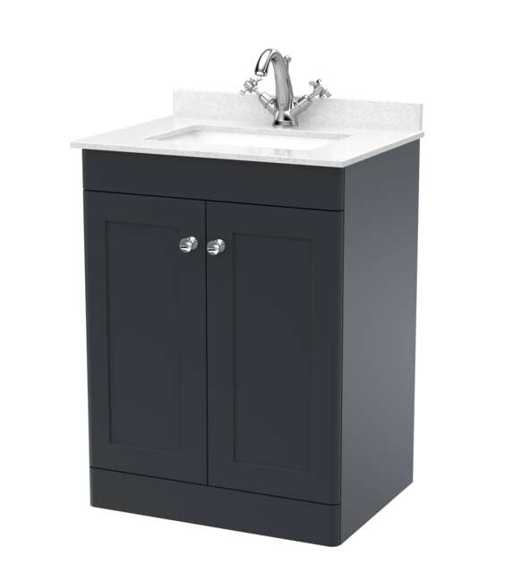 Balterley Swynnerton Traditional 2 Door Floor Standing Vanity Unit with Marble Basin, Dark Grey, 600mm