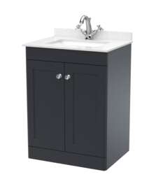 Balterley Swynnerton Traditional 2 Door Floor Standing Vanity Unit with Marble Basin, Dark Grey, 600mm