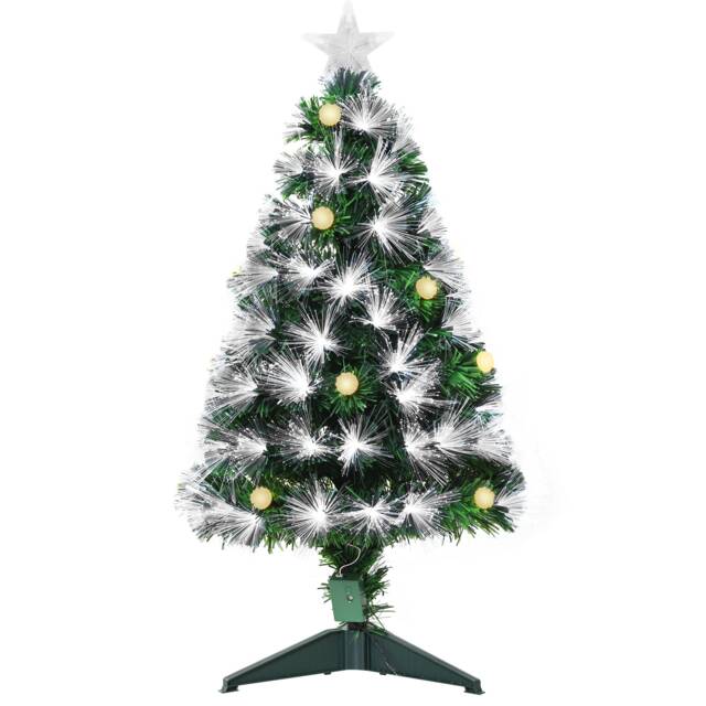 HOMCOM 3ft White Light Artificial Christmas Tree w/ 90 LED Star Topper Tri-Base Green Green tree with white lights