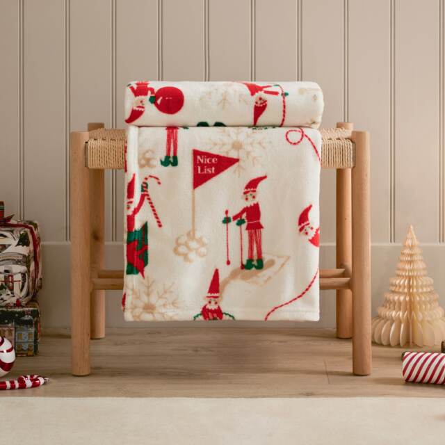 Duvet Day Elfie Printed Fleece Throw Cream Cream/Mint 1