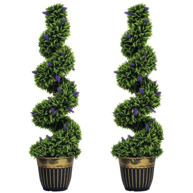HOMCOM Set of 2 Decorative Artificial Plants with Lavender and Pot, 115cm Blue