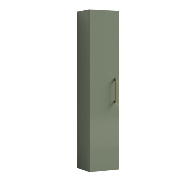 Balterley Level Modern Bathroom 1 Soft Close Door Wall Hung Tall Storage Unit, with Handle Green Satin Green