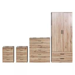 4-Piece Wooden Bedroom Set: Wardrobe, Chest, Bedside Table Brown 4