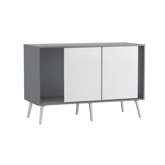 URBNLIVING Grey Carcass 3 Door Sliding Storage Cabinet Multi White Doors & White Legs 1