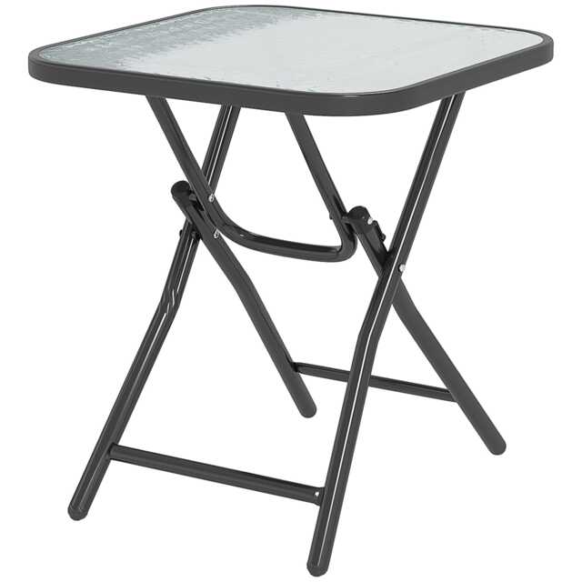 Outsunny Folding Garden Table Square Foldable Table with Safety Buckle Black Black Black 45 x 45 x 50 cm