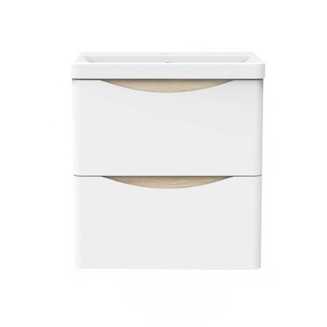 AICA 500mm Wall-Hung White Bathroom Vanity Unit With Integrated Sink,2 Soft-Close Drawers for Storage
