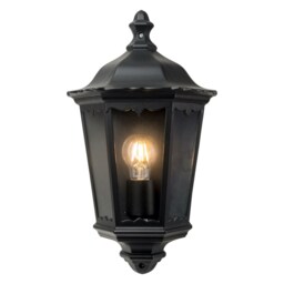 Sienna - Black with Clear Glass IP44 Outdoor Half Lantern Wall Light Black Clear 1
