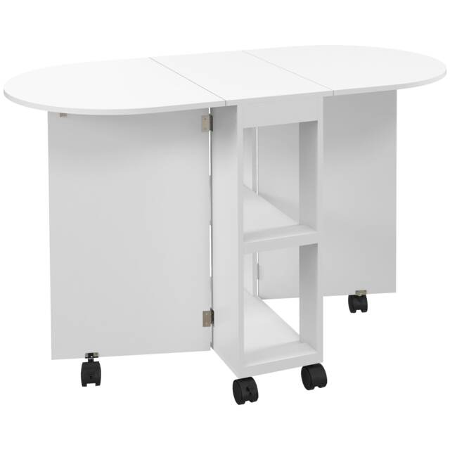 HOMCOM Folding Dining Table for Small Spaces with 2-tier Shelves White