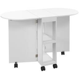HOMCOM Folding Dining Table for Small Spaces with 2-tier Shelves White