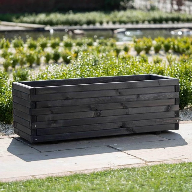 Primrose Pine Wooden Raised Bed Outdoor Trough Planed Planter in Grey 90cm