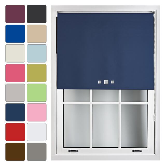 FURNISHED Blackout Roller Blinds with Triple Square Eyelets Cut to Size Easy Fit Window Shade Blue Navy (W) 120cm x (L) 165cm