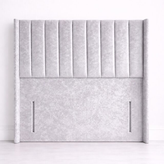 Small Double 4FT Floorstand Crush Velvet Silver Panel Wing Headboard 54inch