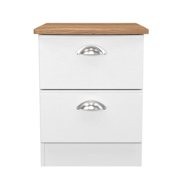Albert 2 Drawer Compact Bedside Cabinet in White Ash & Riviera Oak (Ready Assembled) White White Ash & Riviera Oak