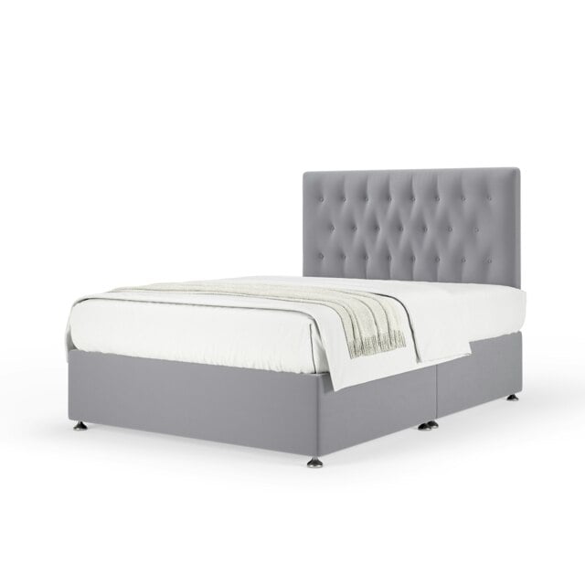 Ortho Classic Orthopaedic Silver Plush Velvet Divan Set And Lona Headboard Small Double