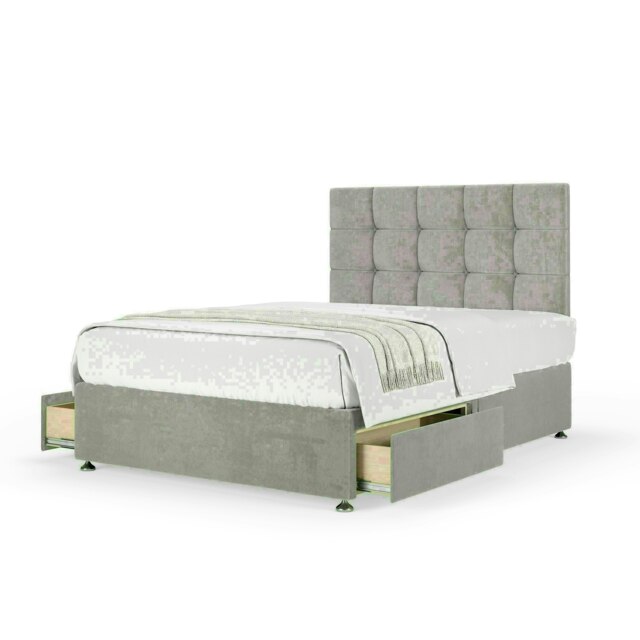 Seal Grey Naples Velvet 2 Drawer Divan Base and Pearl Headboard Super King