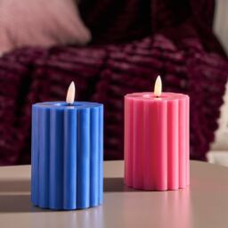 OHS Set of 2 Ribbed Flameless LED Candles Decorative Lights Party Home Multi Blue & Pink
