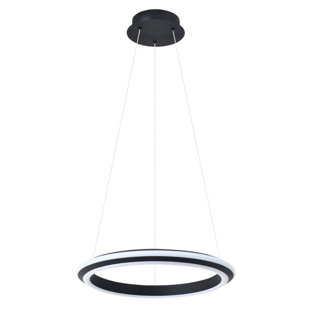 Modern LED Circular Halo Pendant Light Fitting in Matte Sand Black
