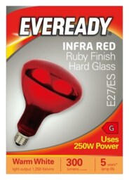 Eveready Infra-Red Heater Lamp Bulb E27 300lm 250W 2000K - Pack of 1
