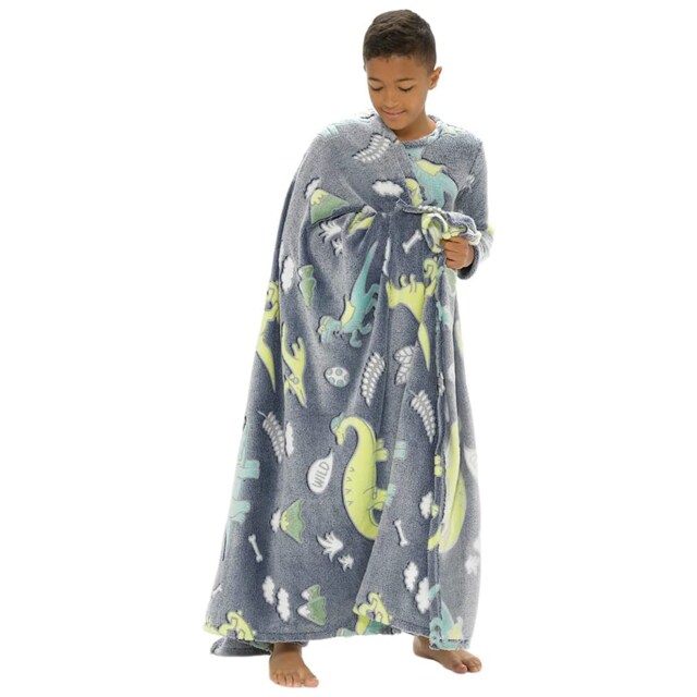 KAV Glow in the Dark Fleece Blankets Super Soft Warm Toddlers Fluffy Blanket for Boys, Girls and Kids (Grey-Dinosaur Print)