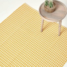 Homescapes Cotton Gingham Check Rug Hand Woven Yellow White - 110 x 170 cm Yellow Yellow