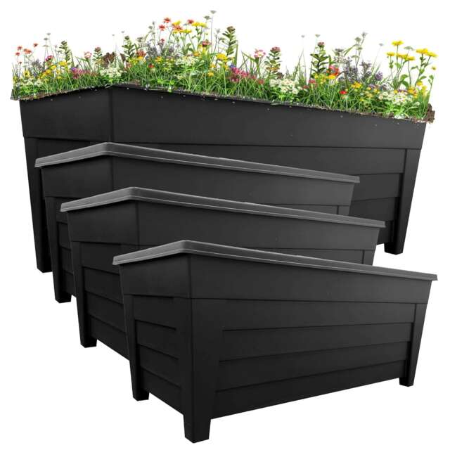 4 Black Large Grosvenor Troughs Long Flower Planters For Home & Garden Black
