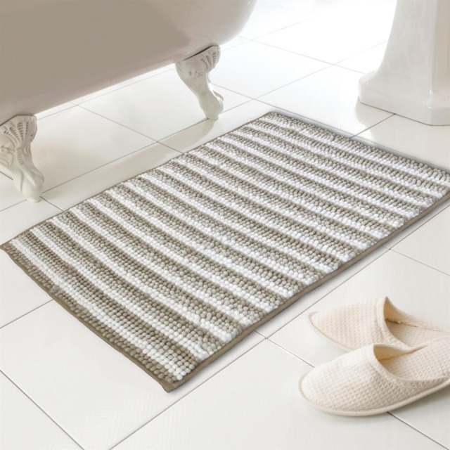 Striped Chenille Loop Bath Mat Brown Natural