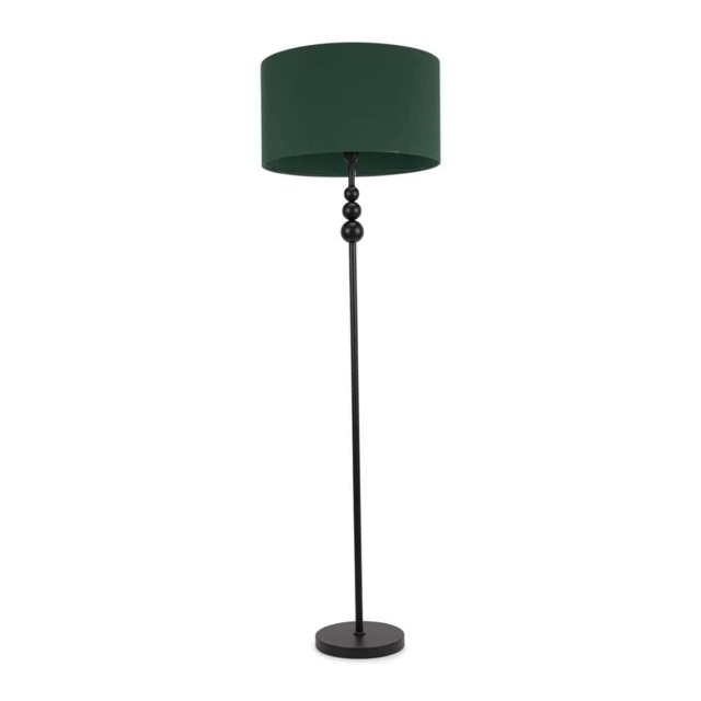 ValueLights Marissa Forest Green Shade with Black Stacked Ball Floor Lamp and Bulb