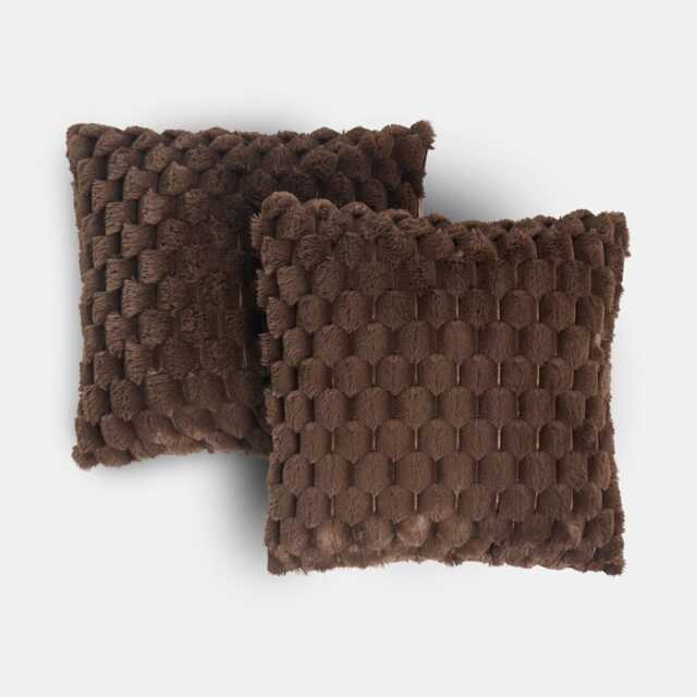 OHS 2 Pack Waffle Faux Fur Cushion Covers - 45 x 45cm Brown Chocolate 45 x 45 cm