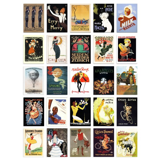 Art Deco Vintage Advert Posters Aesthetic Art A6 Set of 50 Unframed Prints Multi