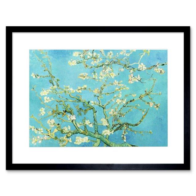 "Van Gogh Branches Almond Blossom 1890 9x7"" Black Framed Wall Art Print"