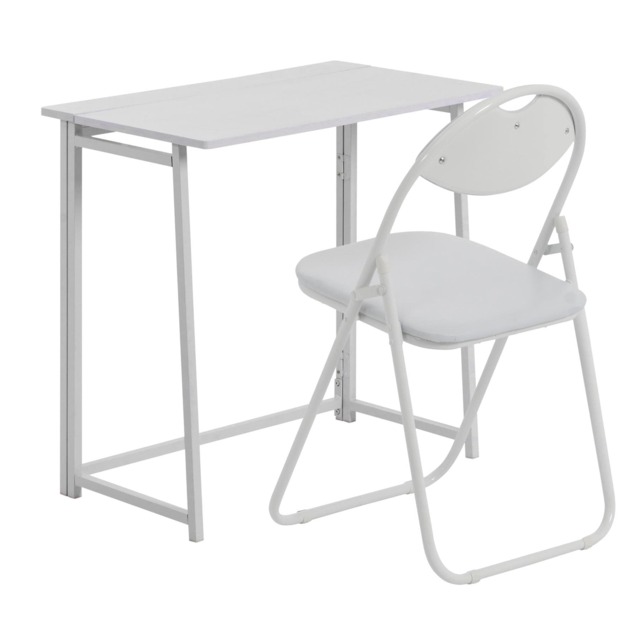 Harbour Housewares Deluxe Folding Wooden Desk & Chair Set - Durable Compact Computer Office Study Desk & Chair Set White Lilac One Size
