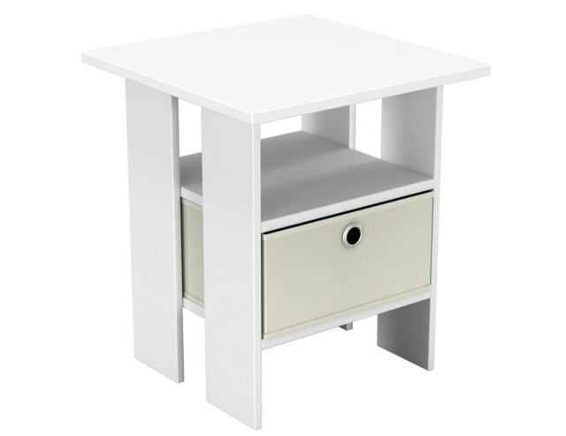 2-Tier 1- Drawer Wooden Side Table White White & Cream 1