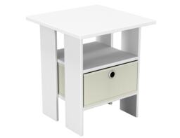 2-Tier 1- Drawer Wooden Side Table White White & Cream 1